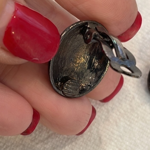 💐5/25 clip on marcasite earrings oval rounded 1980 1990s modern retro - Picture 3 of 5